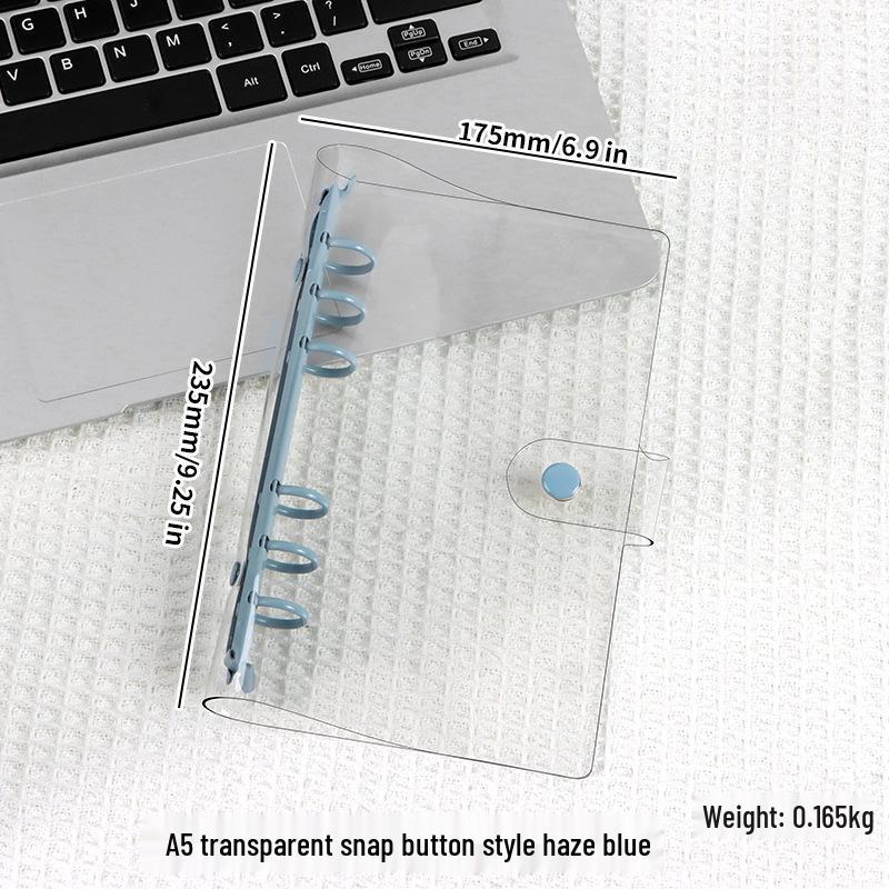 Couverture de cahier en PVC transparent souple style INS, A5 à feuilles mobiles, design A6 mignon et simple