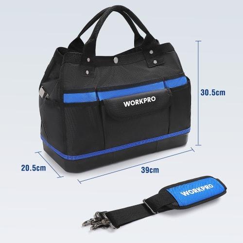 WORKPRO Tool Bag, Tool Storage Bag with Shoulder Strap, Large Opening, 1680D Oxford Cloth, Multifunctional, Large Capacity, Portable, 39cm Long x 20.5