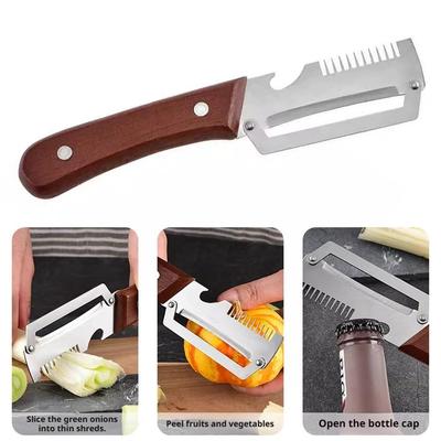 Multifunctional Vegetable Peeler With Wooden Handle, 2 IN 1 Stainless Steel Vegetable Fruit Peeler & Bottle Opener For Kitchen
