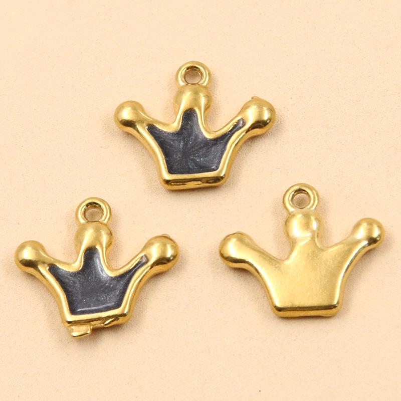 3 Styles DIY Heart Crown Enamel Charms: Stainless Steel Drip Oil Gold Pendants
