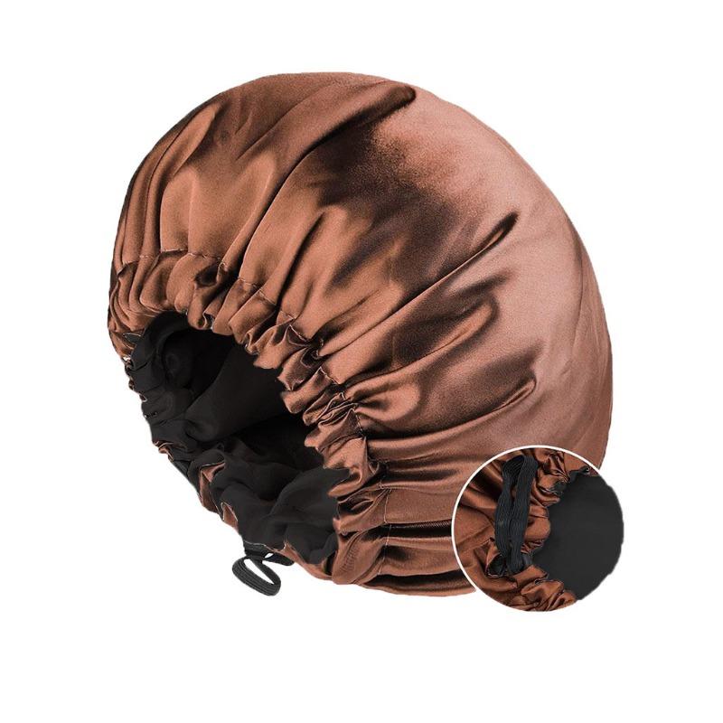 Cuffia da Notte in Raso Doppia Strato in Raso per Dormire Cuffia Regolabile per Capelli Ricci Grande Cuffia da Notte Foderata in Raso per Donne