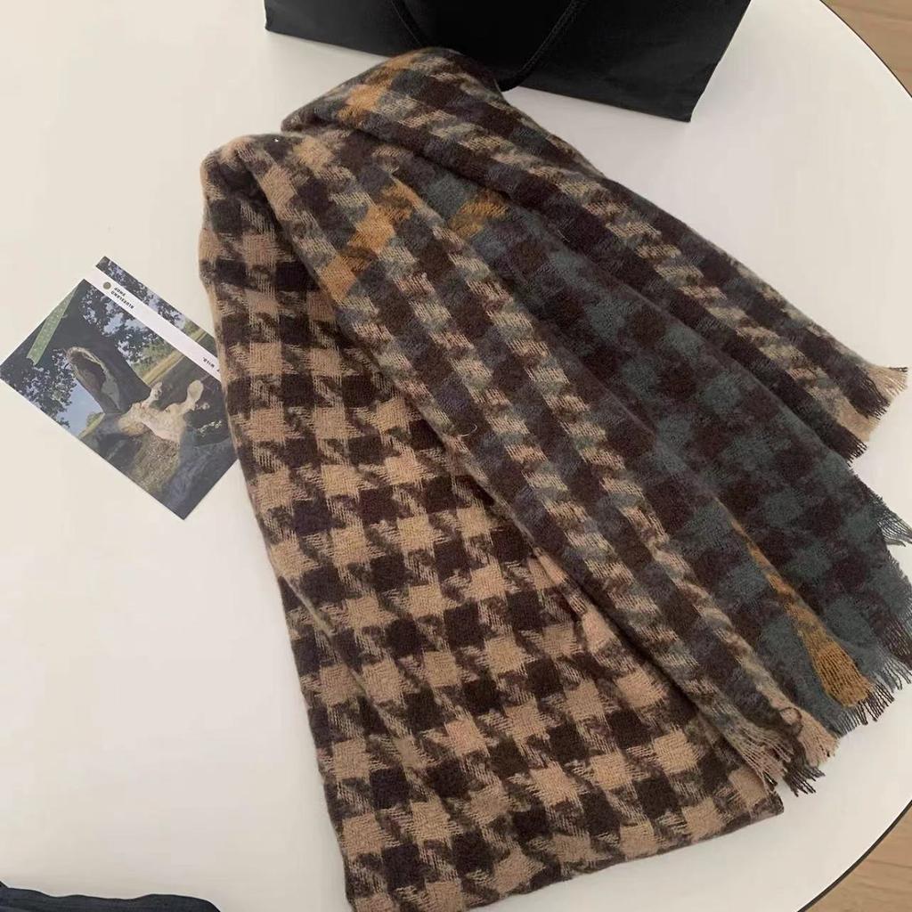 Winter Contrast Plaid Scarf Couple Plaid Shawl Versatile Temperament Warm Houndstooth Scarf Women Versatile Korean Style