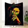 A Hand and Hair Pattern Stylized In Green, Yellow, and Red On a Black Backdrop. for All Seasons Blanket Lunch Break Throw Gift