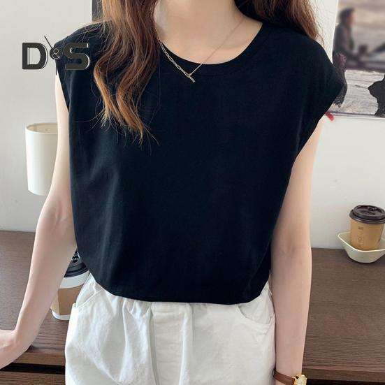 Women Summer T-shirt Round Neck Cap Sleeve Solid Color Tee Shirt Solid Color Loose Fit Casual Tops Daily Wear