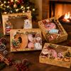 Festive Party Favor Boxes 6Pcs Christmas Paper Gift Boxes, Xmas Color Printed Foldable Cookie Treat Eco Friendly Holiday Bakery Packaging for