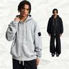 Sweat à capuche zippé pour homme avec écusson boussole Doublé polaire Coton épais Pull Vêtement décontracté d'hiver