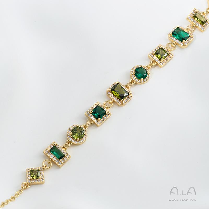 14K Gold-Filled Emerald Olive Green Zircon Geometric Double Hoop Jewelry Accessory