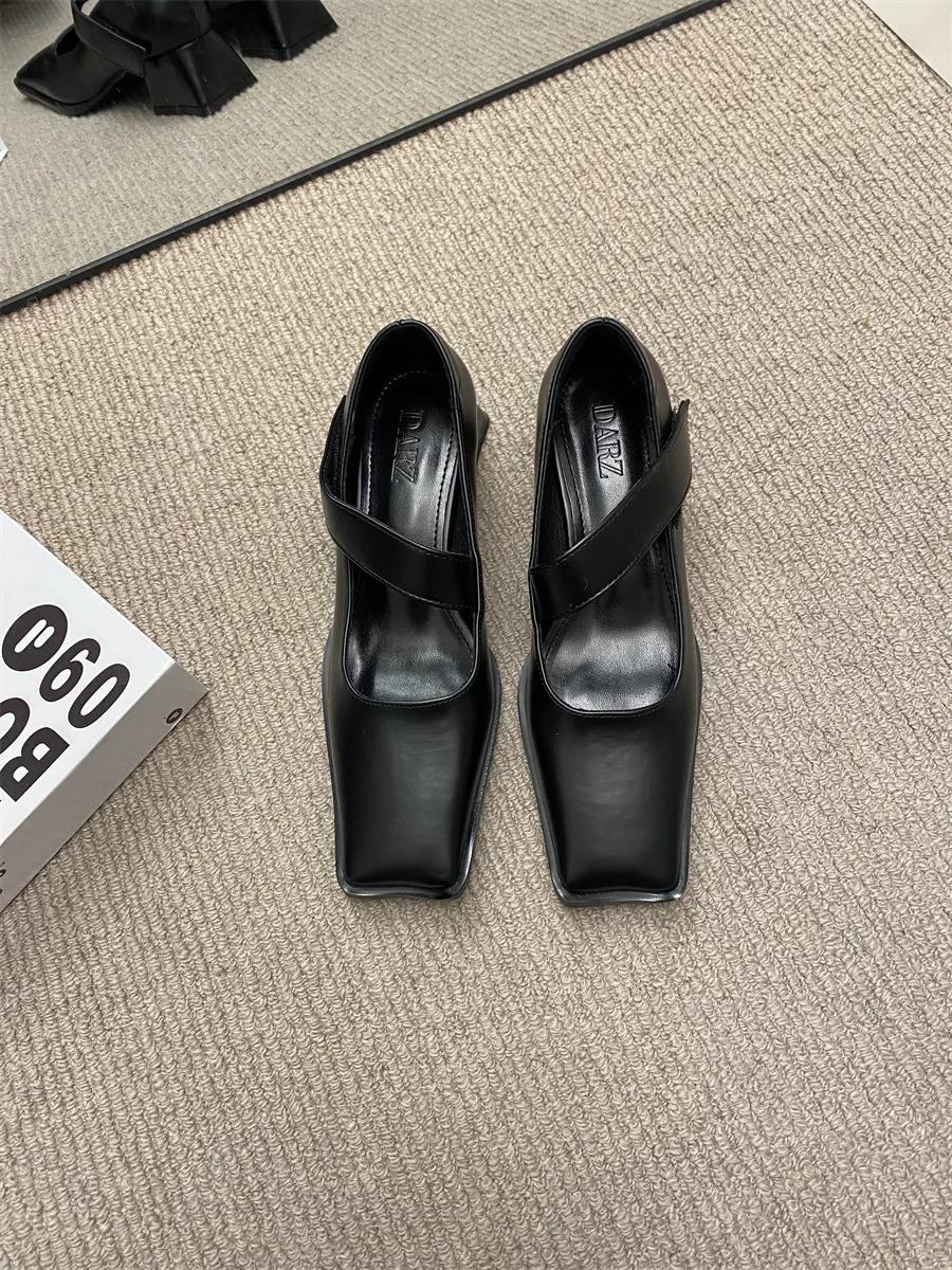 

Silver Thick Heel High Heels for Women 2024 New Spring French Style Leather Shoes High Heels Women Shoes 35 чорний