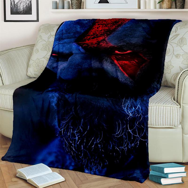 3D God of War Games Gamer Kratos HD Blanket,Soft Throw Blanket for Home Bedroom Bed Sofa Picnic Travel Office Cover Blanket Kids