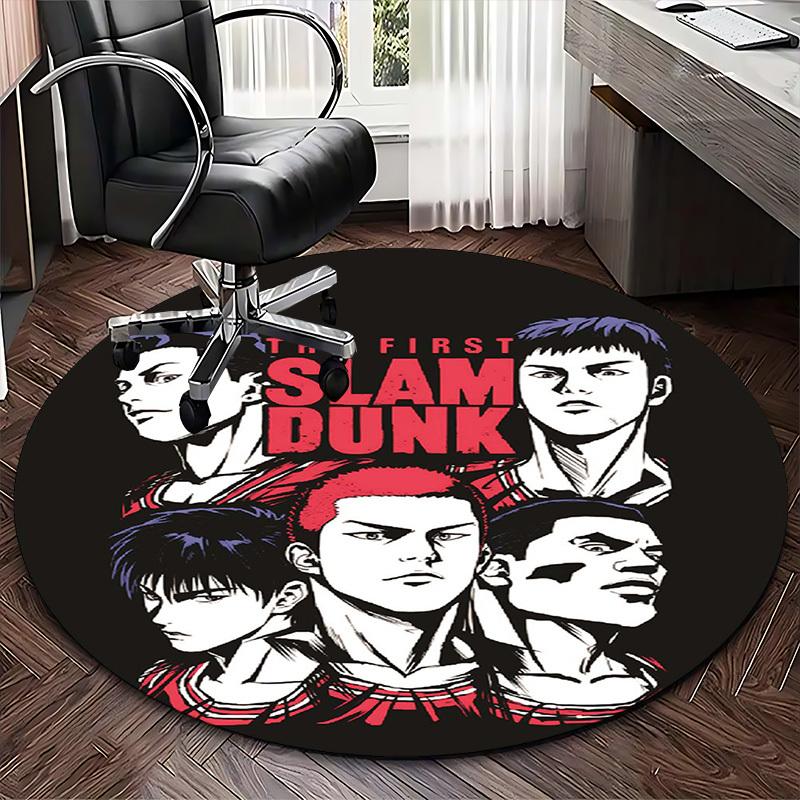 1pc The First Slam Dunk Anime Design Round Carpet - Office Chair Mat, Non-Slip Rug for Home Decor, Living Room, Bedroom, Game Room, Suitable for All S