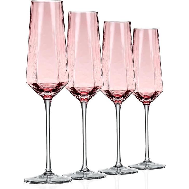 Crystal Champagne Flutes 8Oz Pink Wedding Champagne Glasses Classy Champagne Flutes Elegant Flutes Set of 4 for Wedding Anniversary Christmas (Pink) розовый