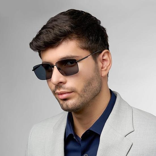 John Jacobs | Black - Grey | Full Rim Rectangular Stylish | Polarized and 100% UV Protected | Men & Women | Extra Wide | JJ S15862