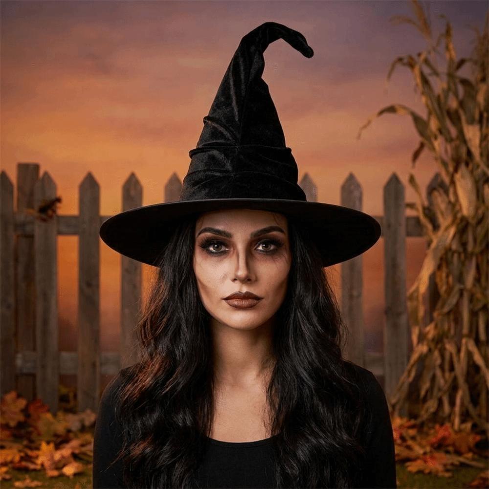 Chapeau de Sorcière Lolita à Large Bord Casquette de Magicienne Gothique pour Femmes Casquette de Mascarade Froncée Accessoires Cosplay