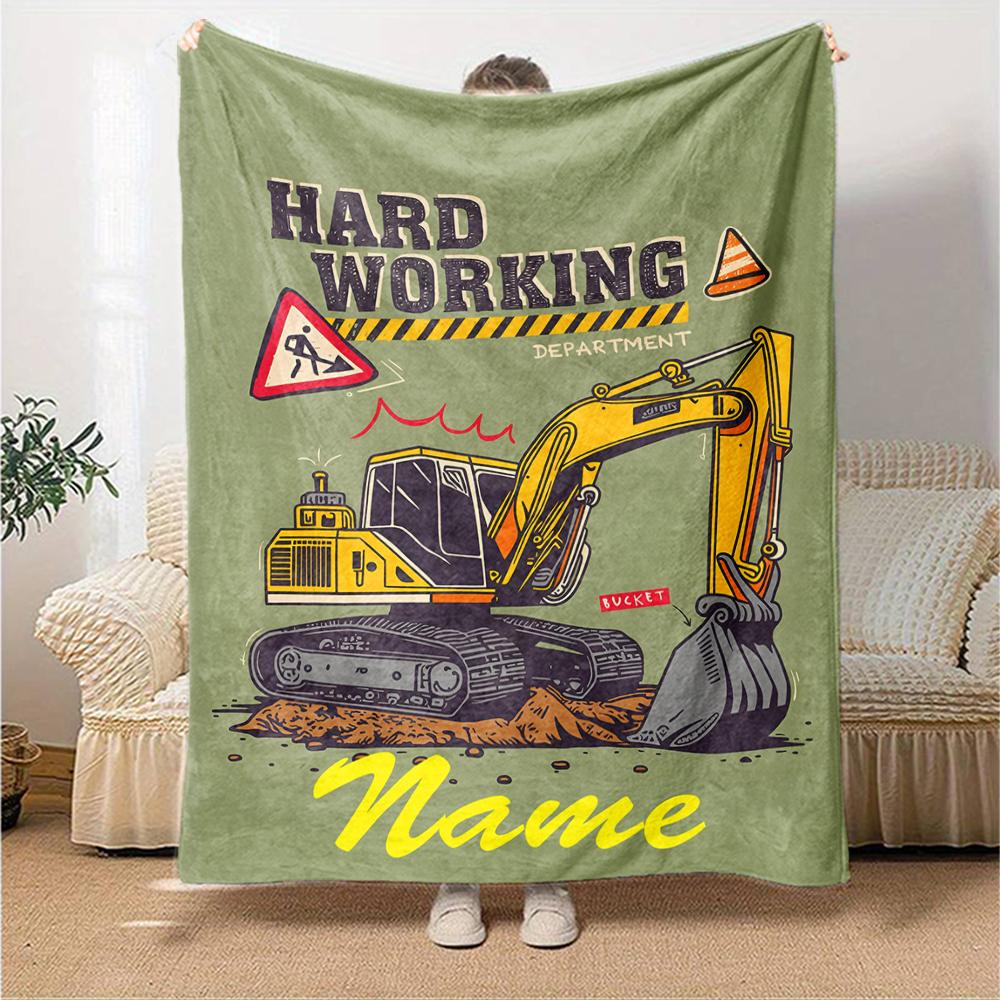 Custom Name excavator Theme Printed Blanket - Perfect for Couch, Bed, Travel & Outdoor Use | Machine Washable, Cozy & Durable.