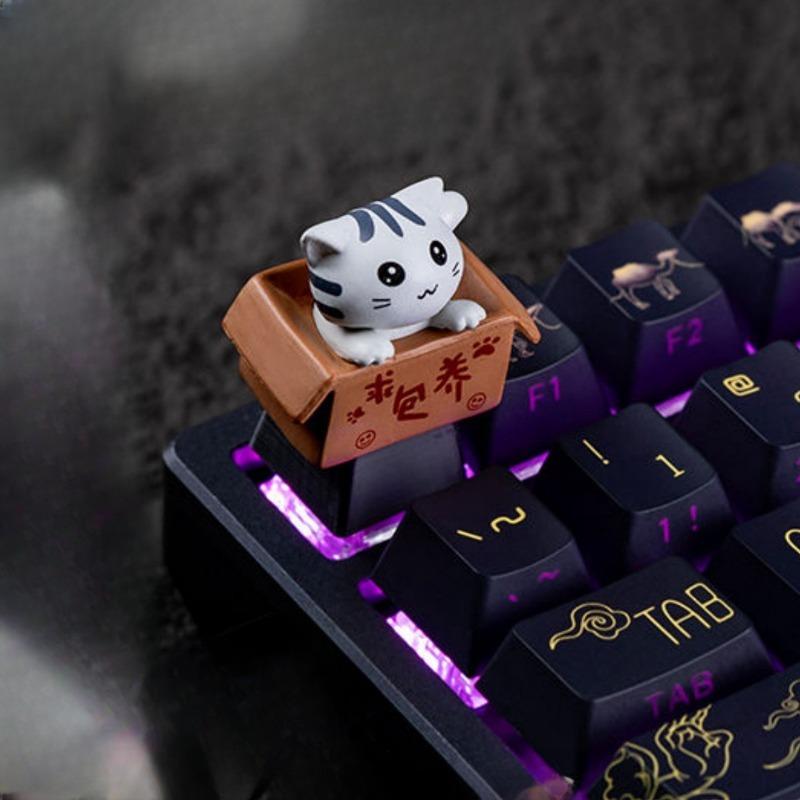 Cute Cat Resin Keycaps Personalized Cross Switch Compatible for Mechanical Keyboard DIY Replacement Accessories