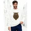 Men's Casual Round-Neck Sweatshirt With Owl Pattern Decoration.