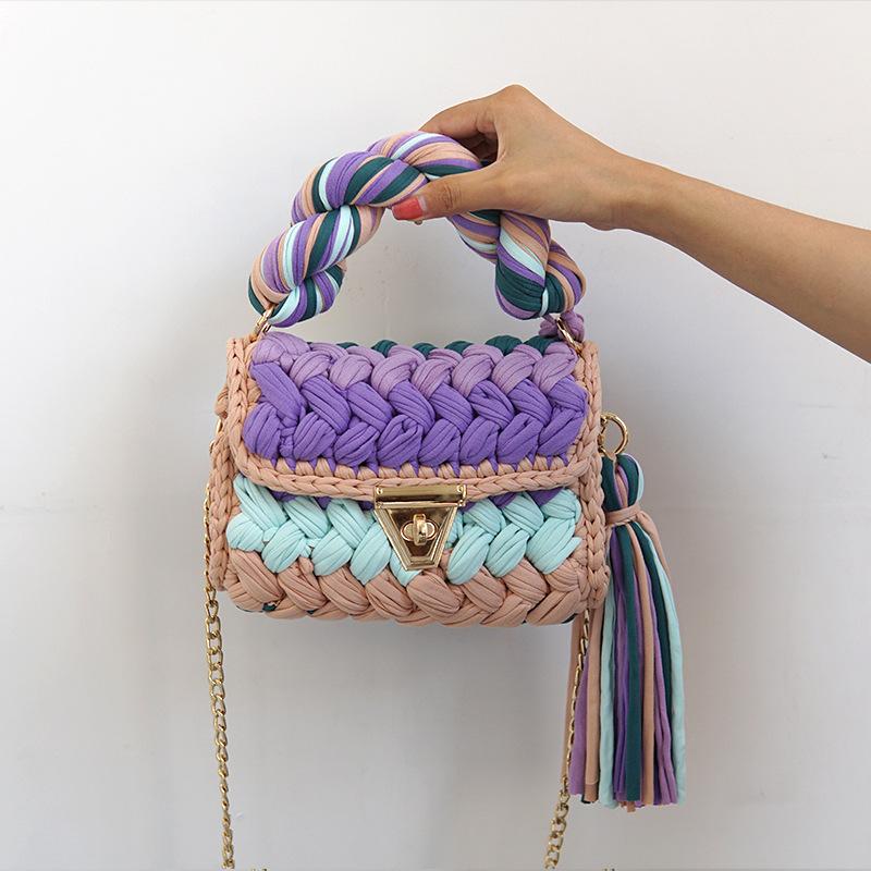 Handmade fabric line set bag by unique women's fashion inclined shoulder bag for ladies