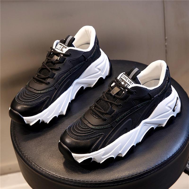 

Spring 2025 new platform sports shoes women s casual height increase breathable running dad shoes women s leather women s shoes tide 35 чорний