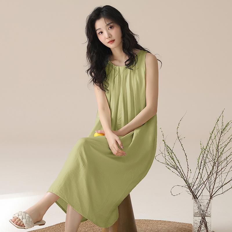 With Chest Pad, Vest, Suspender, Nightdress, Summer Women's New Dress, Long Dress, Simple Wind Can Be Worn Outside, Nightdress