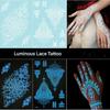 6 Sets Glow In The Dark Lace Temporary Tattoos Waterproof Fake Tattoo for Festival Party Henna Style Arm Leg Decoration