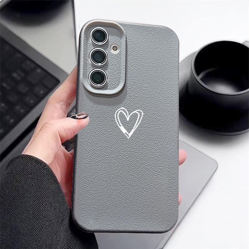Leather Texture TPU Phone Case For Samsung Galaxy A57 A17 A16 A56 A37 A55 A15 A25 A26 A36 A35 A54 5G Love Heart Pattern Cover