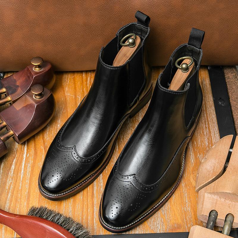 Luxusmarke Britischer Stil Chelsea Boots Handgefertigte Herren-Stiefeletten Business-Kleidstiefel Klassische Retro Weiches Leder Freizeitschuhe