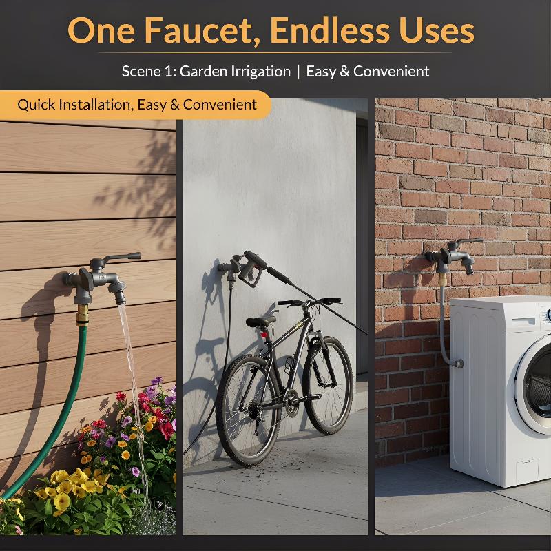 Outdoor Garden Water Faucet Dual Outlet Zinc Alloy Freeze Proof 2 Way Tap for Frost Protection Landscaping Lawn Use