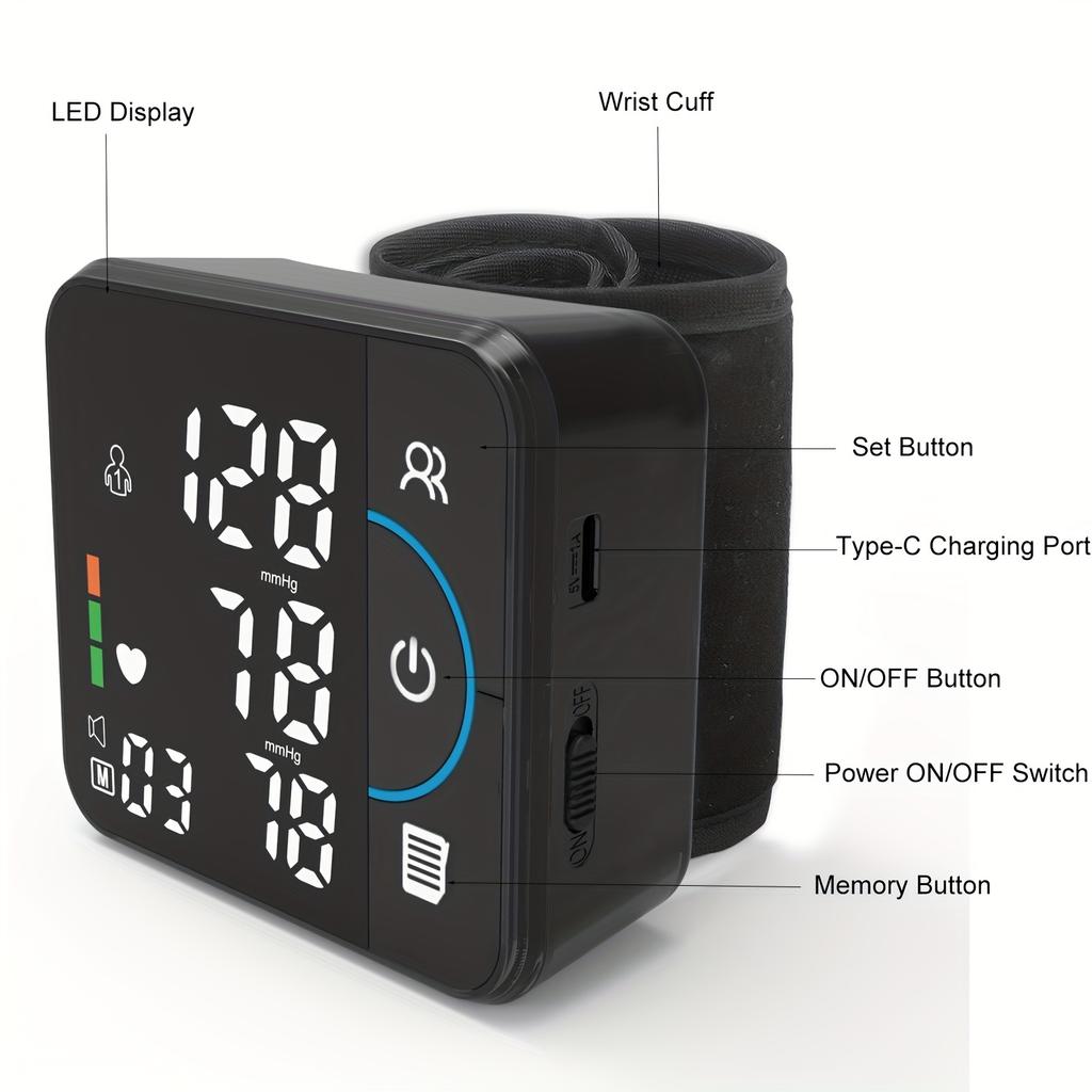 Digital Blood Pressure Monitor Upper Arm Bluetooth App Voice Broadcast LED Display Rechargeable BP Machine for Adults Elderly