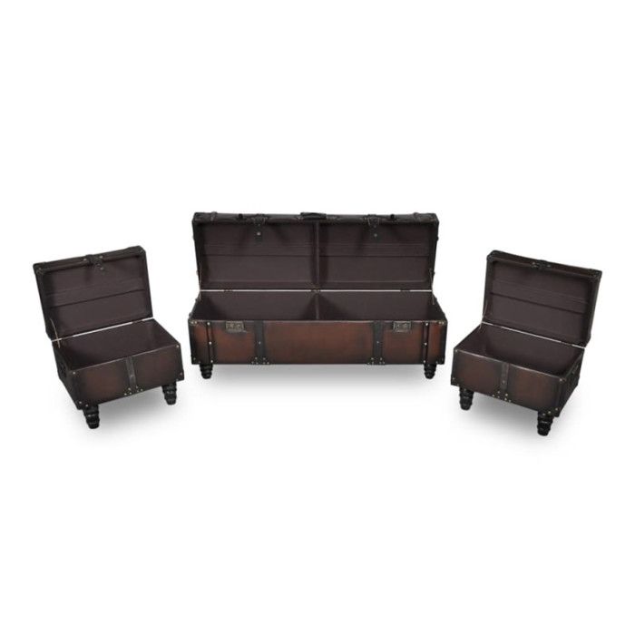 VidaXL Ensemble de bancs de rangement 3 pcs Marron