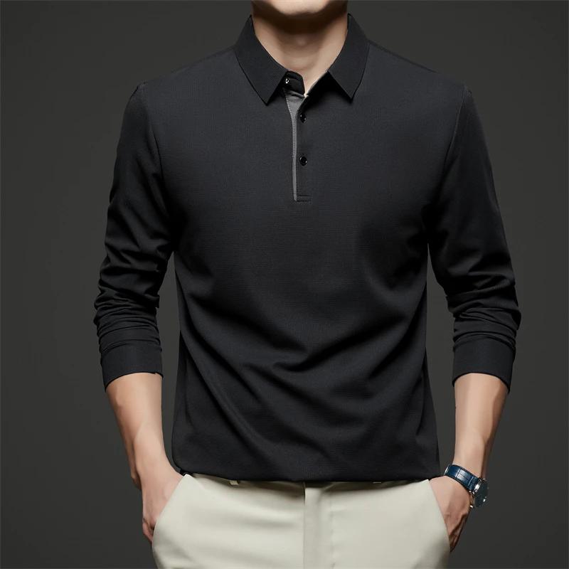 Nou Tricou Polo Casual de Afaceri pentru Bărbați, cu Mânecă Lungă, Culoare Uni, la Modă, Călduros, Confortabil, Versatil pentru Patru Sezoane