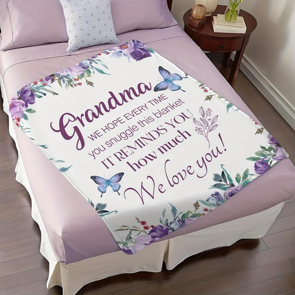 1pc We Love You Grandma, Gift Blanket from Grandchildren To Grandma, Soft, Comfortable And Warm Blanket, Birthday Gift Flannel Blanket for Grandma