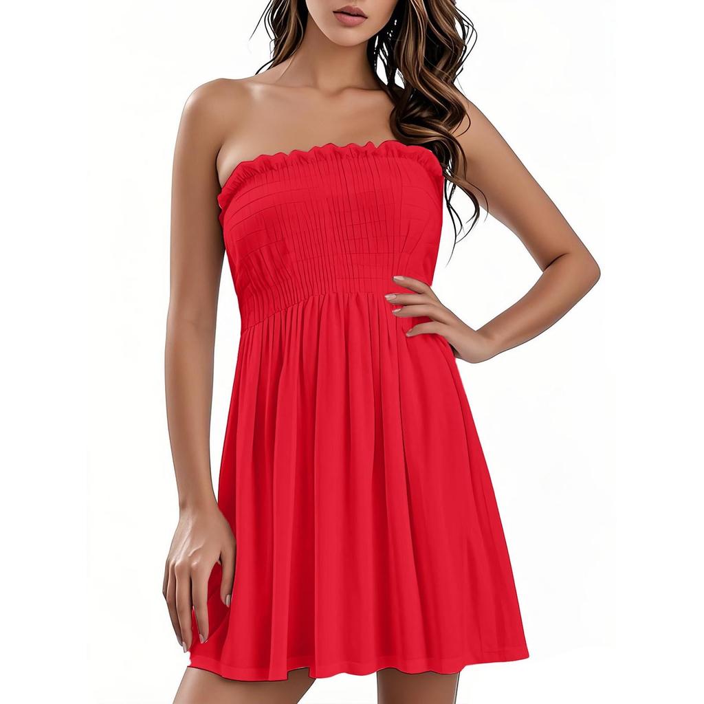 Fashionable Women's Casual Tube Top Solid Color Sleeveless Dress