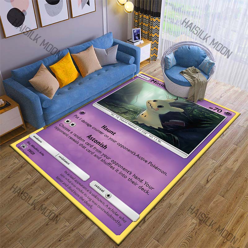 Geriausias pardavėjas! P-Pokemon Kortų Rašto Kilimas su Atspausdintu Mimikyu, Svetainės Miegamojo Sofos Grindų Kilimėlis Namų Dekoro Kilimai Puikios Dovanos
