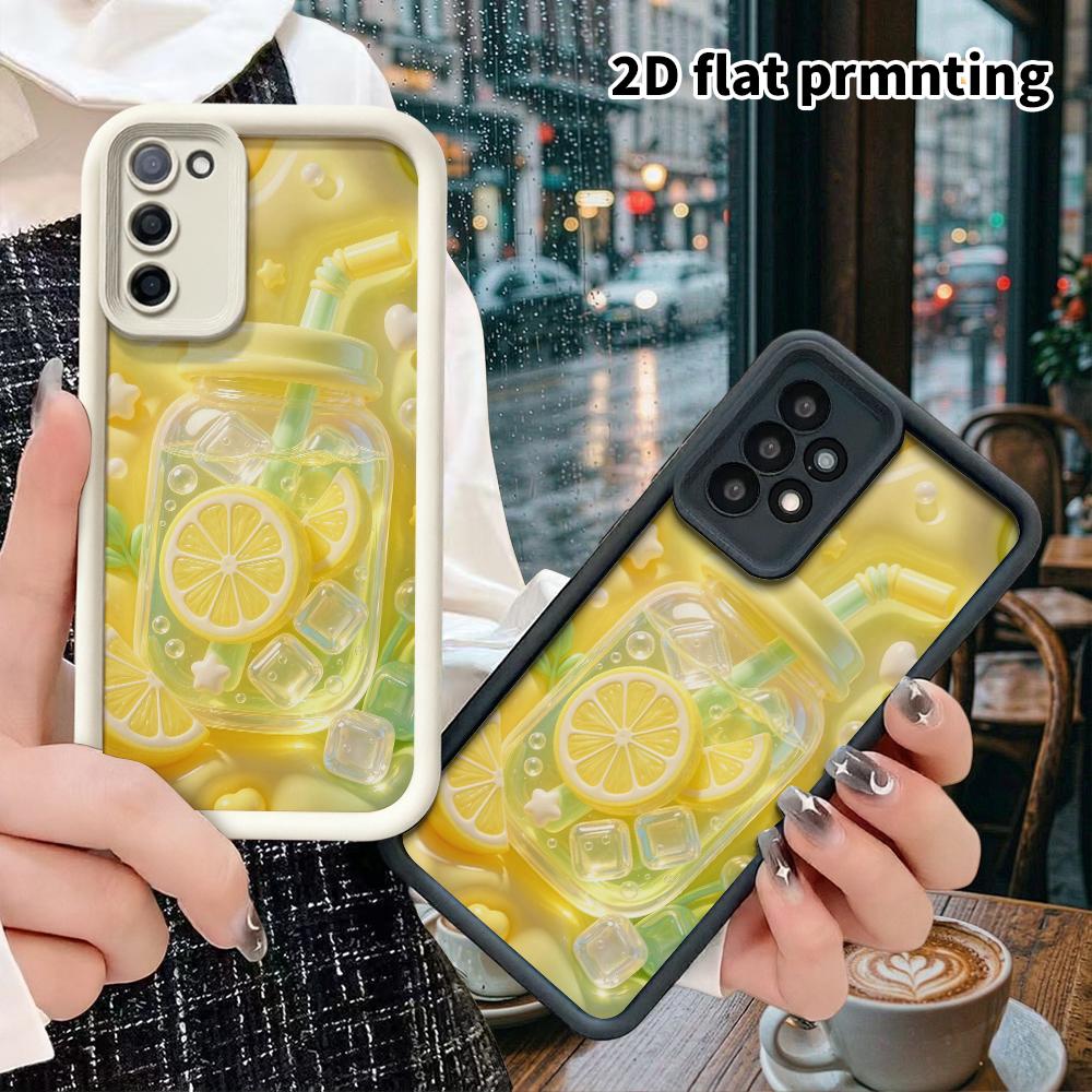 Phone Case: 2D Flat, Suitable for Samsung Galaxy A34 A35 M05 M06 S20 S22 S21 FE Plus 5G Protective Case, Lemon Iced Drink Can, Perfect Christmas and H