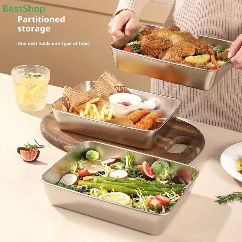 1/2pcs Stainless Tray With Silicone Lid Food Storage Set,Large Capacity Food Storage Fresh-keeping Box Great For Home, Parties