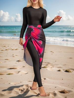 Μαγιό 3 τεμαχίων με στάμπα Tie-Dye Μέσης Ανατολής με Διχτυωτή Φούστα