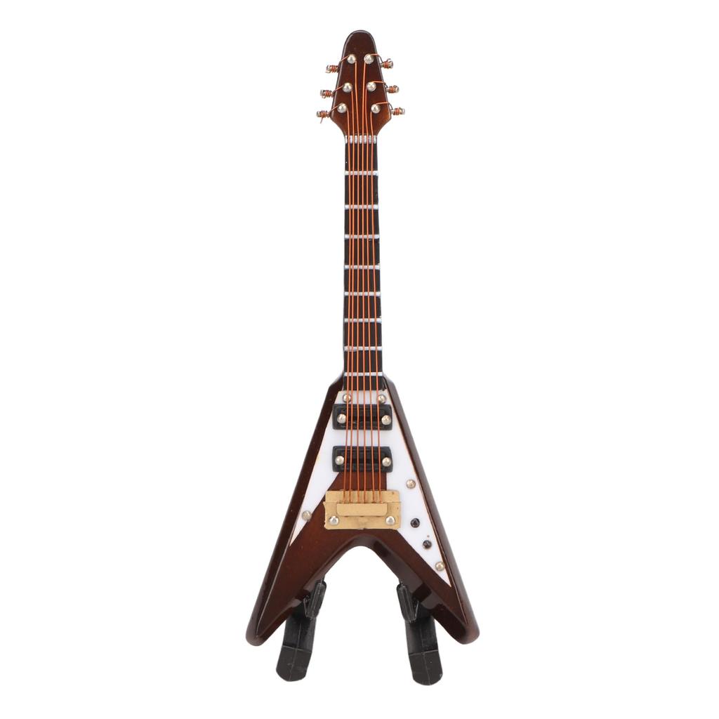 Wooden Miniature Electric Guitar Model with Stand and Case Coffee Mini Musical Instrument Model Decoration 10cm