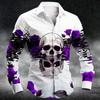 New Men's 3D Skull Print Button Up Shirt Long Sleeved Deep Punk Gothic Flower Style Outdoor Holiday Collar Shirt Top