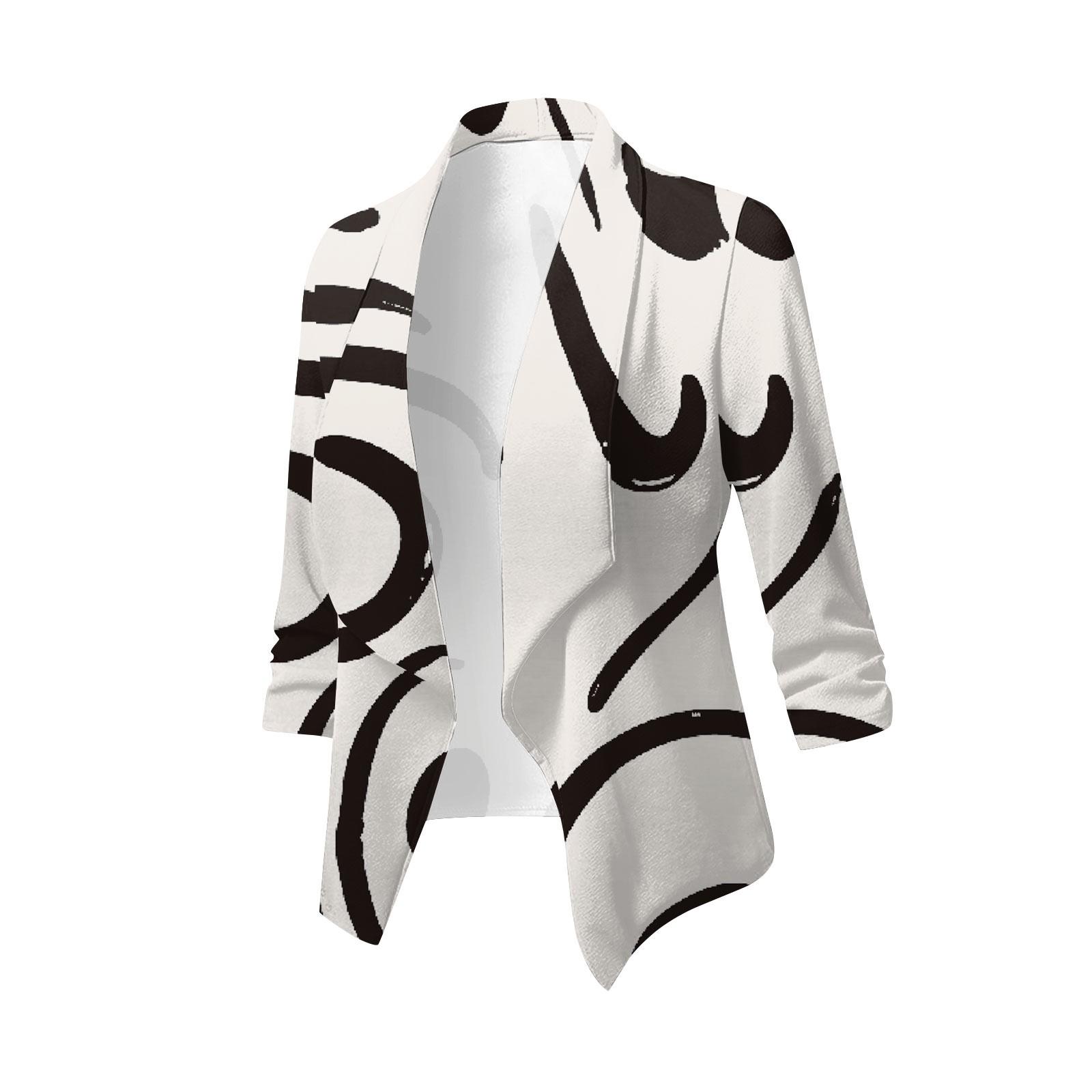 

Женское пальто Work Casual Print Короткий свободный кардиган с лацканами XXL белый