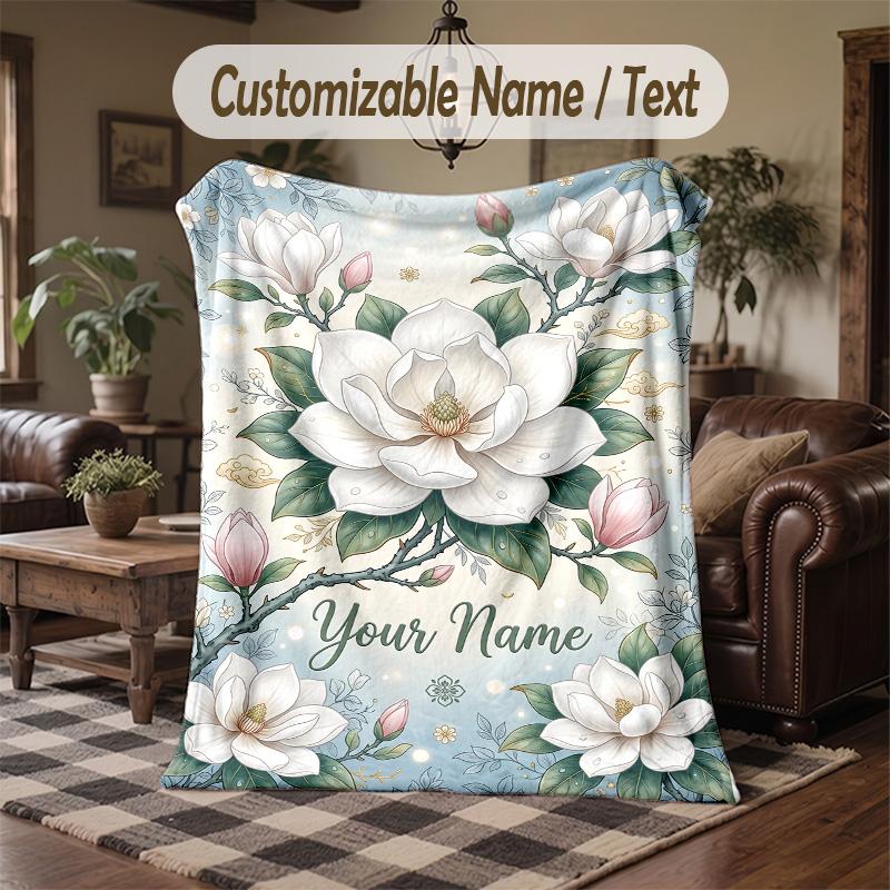 Floral Elegance 8 Theme Throw Blanket Custom Name Text Personalized Blanket Soft Cozy Blanket for Home Sofa Bed