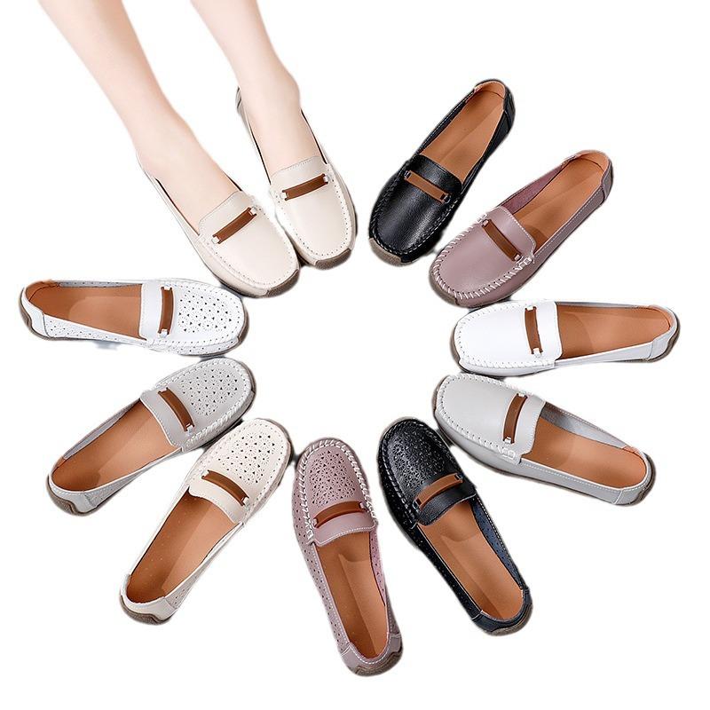 Spring and Summer Comfortable Soft-soled Mother Shoes Cowhide Beanie Shoes Flat-soled Lazy Nurse Shoes Single Shoes Women