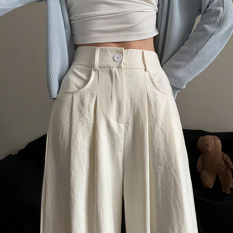 

Khaki Women s Suit Pants New Spring/Summer Thin Loose Bf Style with a Relaxed Drape, High-Waisted, Slimming Wide-Leg Pants Beige 4XL(Suggestion 90-100kg)