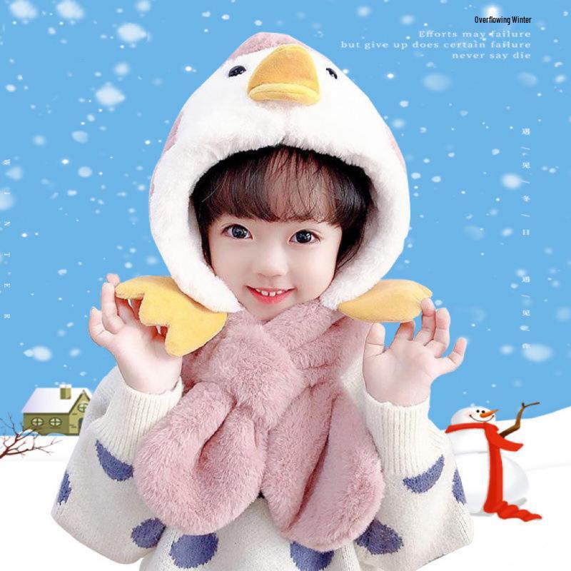 Winter Kids' Animal Hat & Scarf Combo - Warm, Windproof, Ear-Protective & Cute for Boys and Girls
