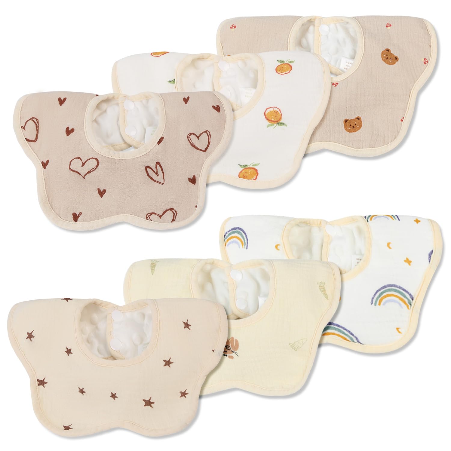 

Comfort U Baby Set of Double Gauze and Cotton Bibs with Waterproof Snap for Baby Suitable for Girls and Baby Shower Gift Bibs, 6, 4-Layer Lining,