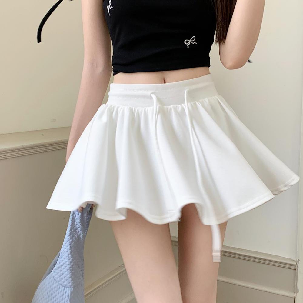 Girls Sports Style Drawstring Skirt for Women Summer Casual Slimming Vintage High Waist Pleated Mini Skirts