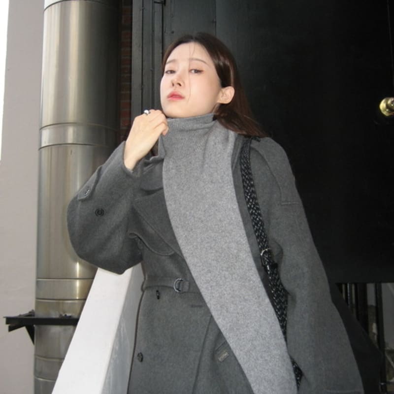 L’H.A.S TWO-BUTTON KNIT MUFFLER_GRAY