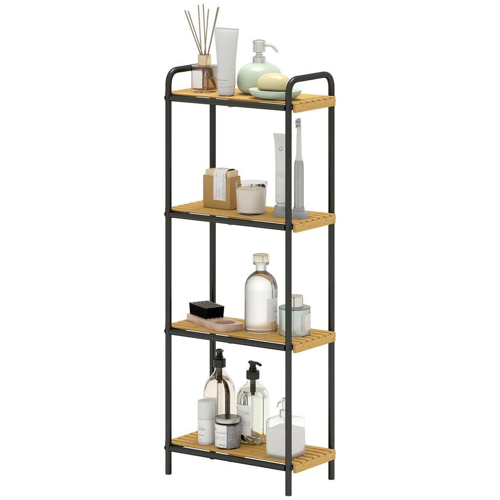 Bathroom shelf 4-level narrow freestanding storage shelf bamboo 1.5 x 21.5 x 106 cm natural wood effect