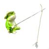 Seated Frog Ornament Fishing Rod Figurine Textured Hat Outdoor Decor for Courtyard, Balcony,