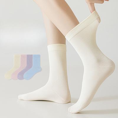 Female Summer Soft Breathable Boneless Pure Color Simple Sweat Absorption Deodorizing Warm Tube Socks