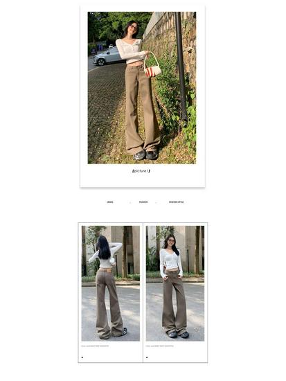 Unisex Retro American High-Street Brown & Green Wide-Leg Jeans - Spring & Autumn Casual Floor-Length Pants.